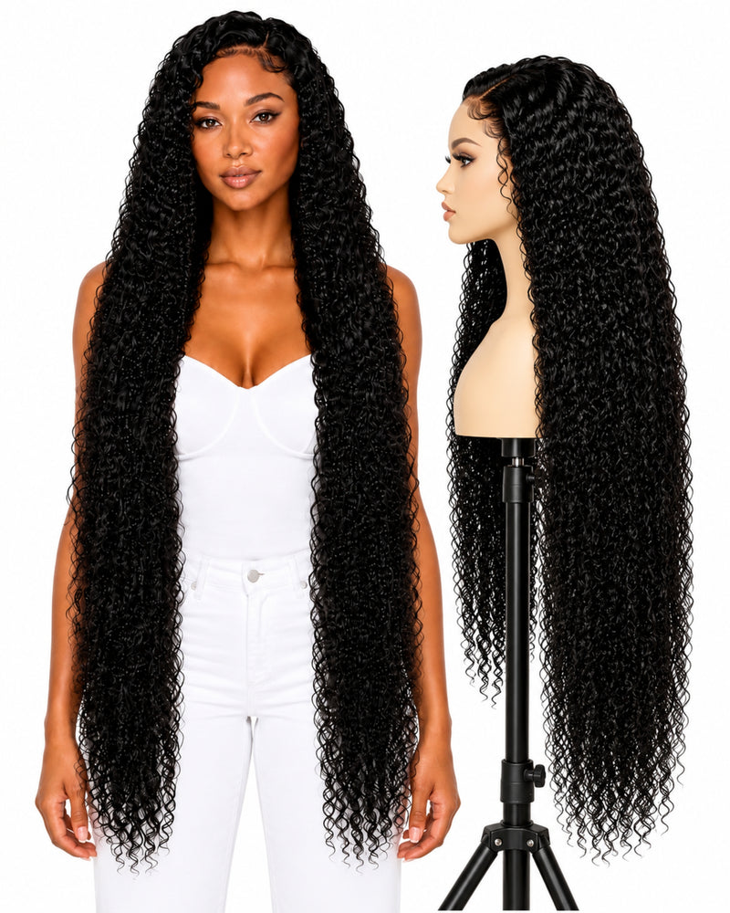 Black Curly Transparent Lace Front Human Hair Wig — 100 cm