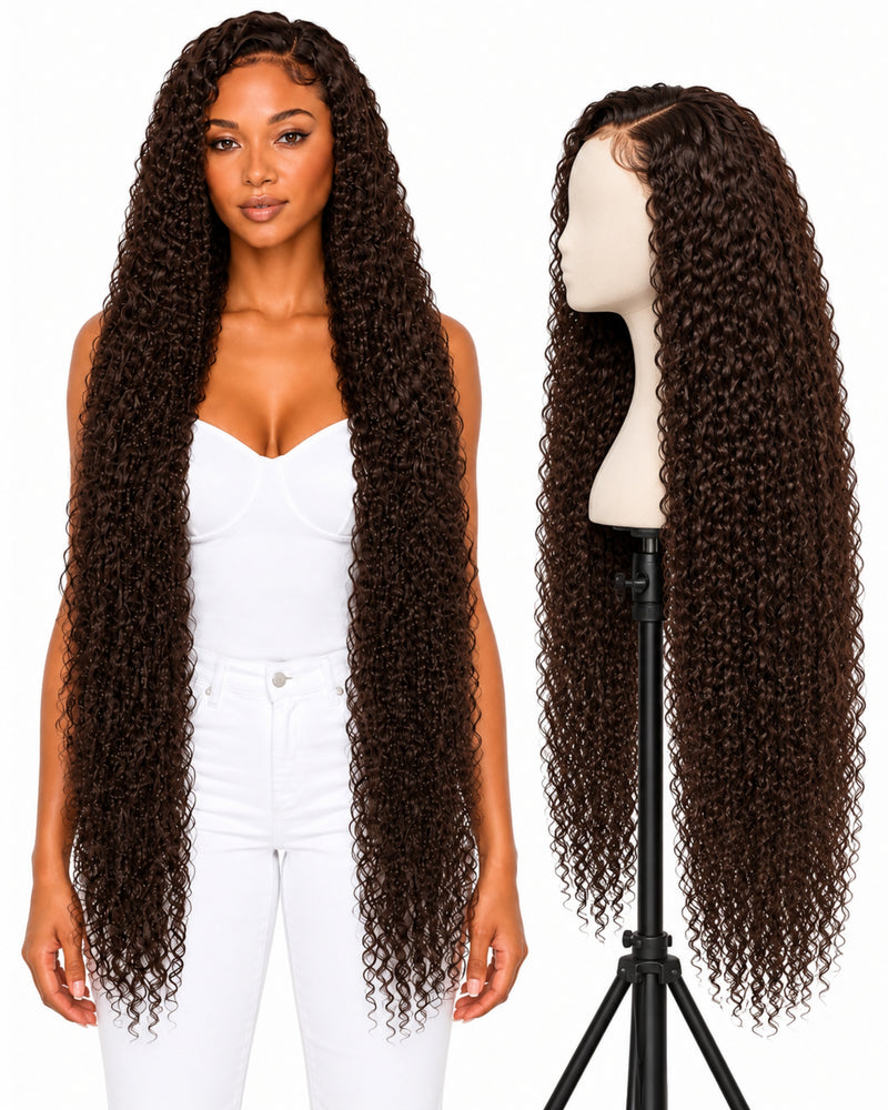 Natural Brown Curly Transparent Lace Front Human Hair Wig — 100 cm
