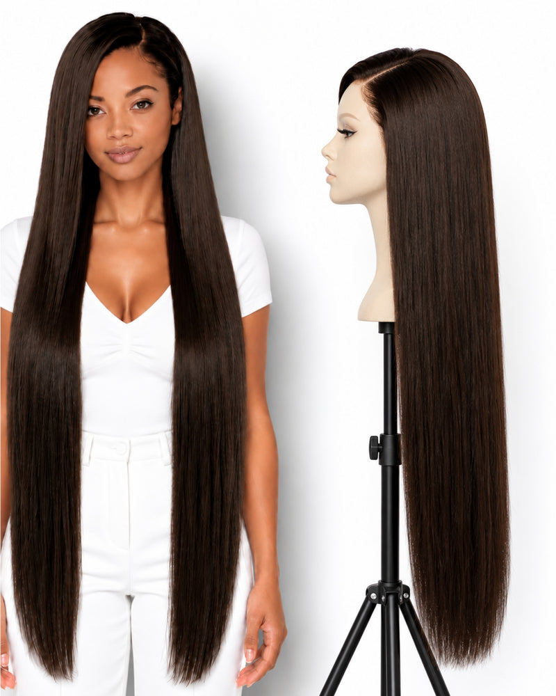 Natural Brown Straight Transparent Lace Front Human Hair Wig — 100 cm