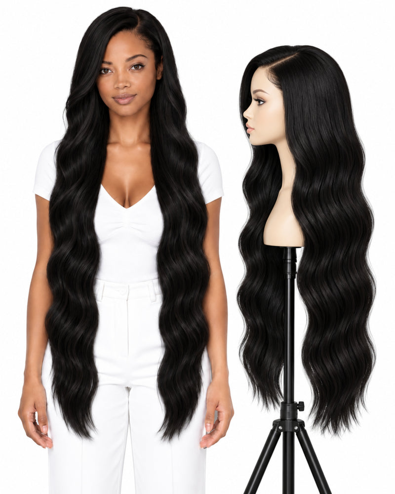 Black Wavy Transparent Lace Front Human Hair Wig — 100 cm