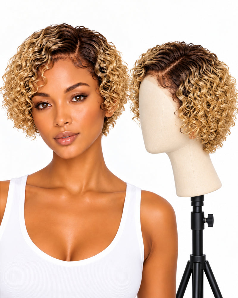 Blonde Curly Transparent Lace Front Human Hair Wig — 10 cm