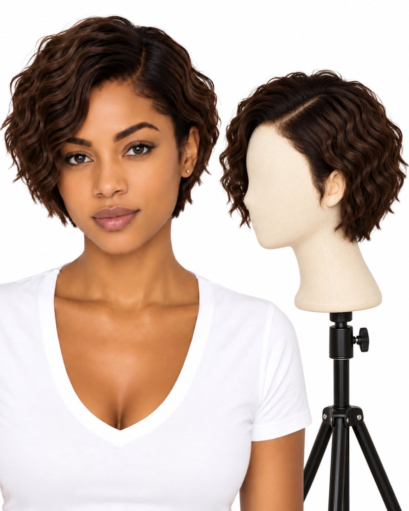 Natural Brown Wavy Transparent Lace Front Human Hair Wig — 10 cm