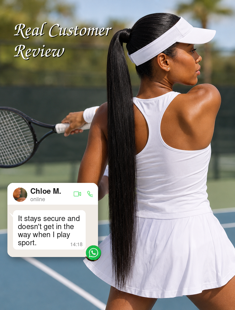 Human Hair Ponytail – Wrap-Around Method, Inner Comb and Velcro Finish Strap.