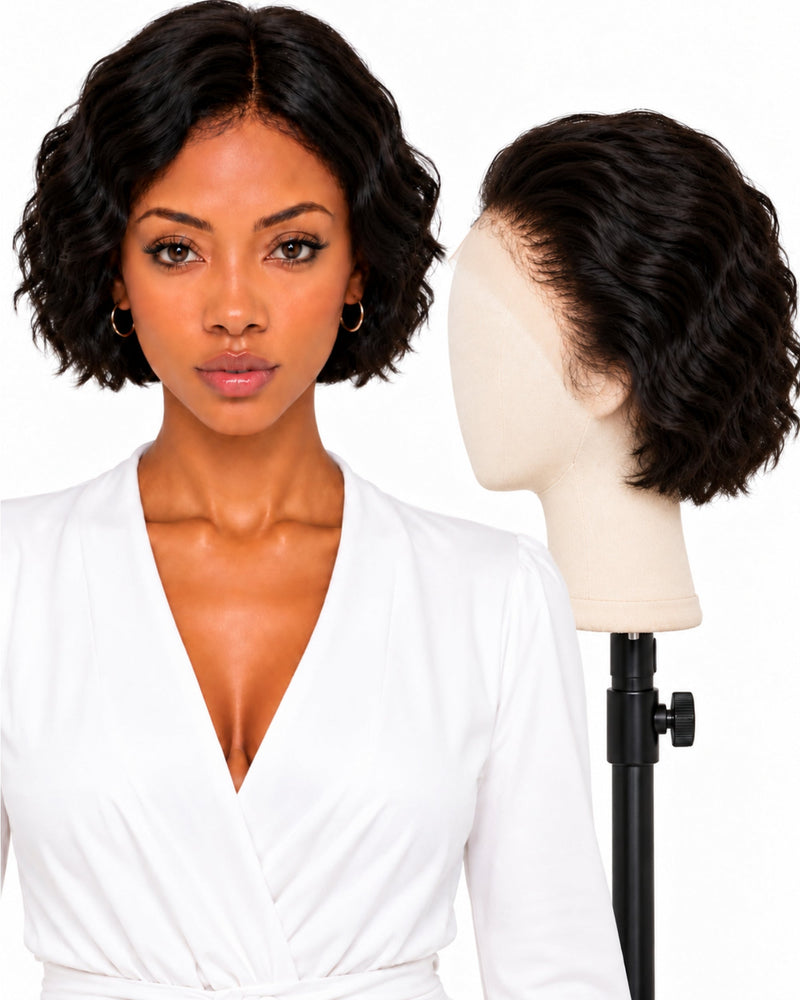 Natural Brown Wavy Full Lace Human Hair Wig — 20 cm / Natural