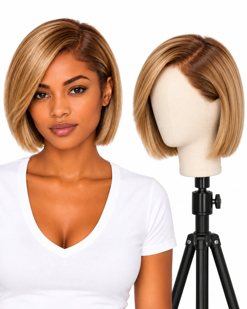 Blonde Straight Transparent Lace Front Human Hair Wig — 20 cm