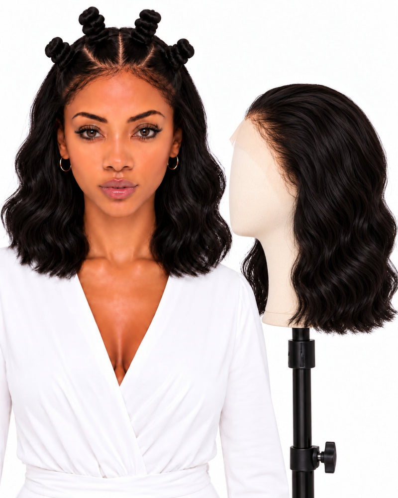 Natural Brown Wavy Full Lace Human Hair Wig — 30 cm / Natural