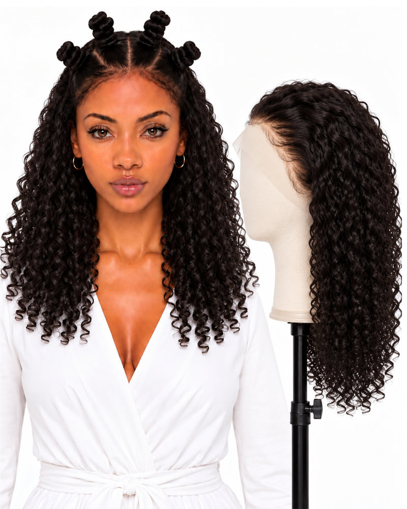Natural Brown Curly Full Lace Human Hair Wig — 40 cm / Natural