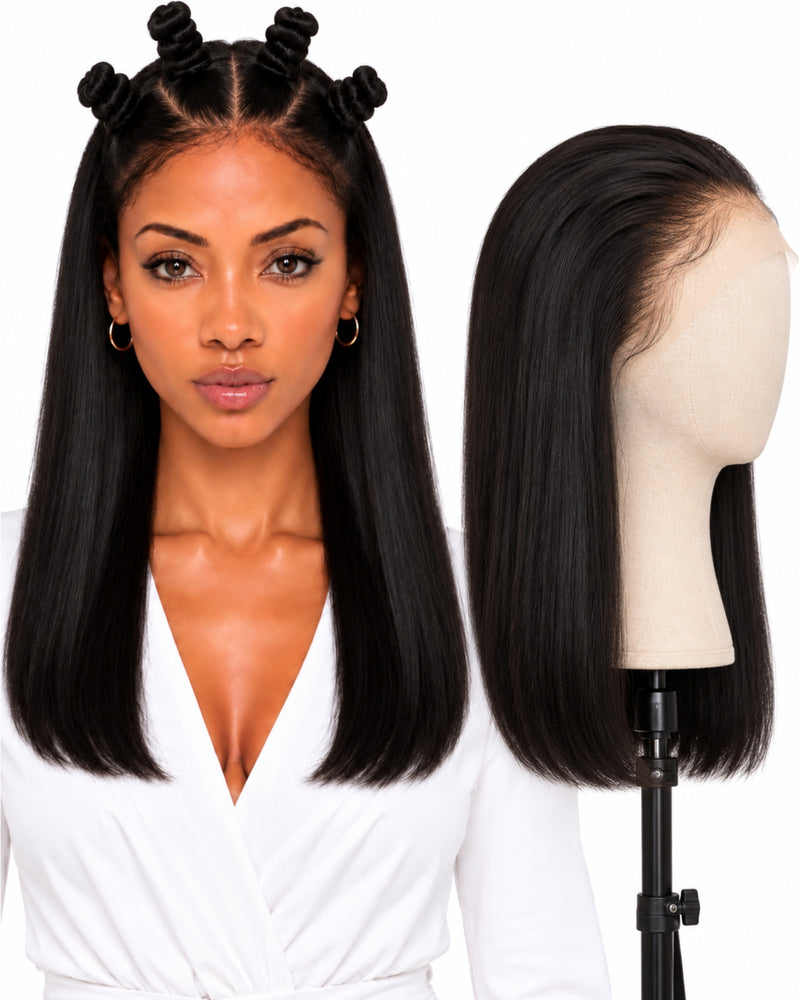 Natural Brown Straight Full Lace Human Hair Wig — 40 cm / Natural