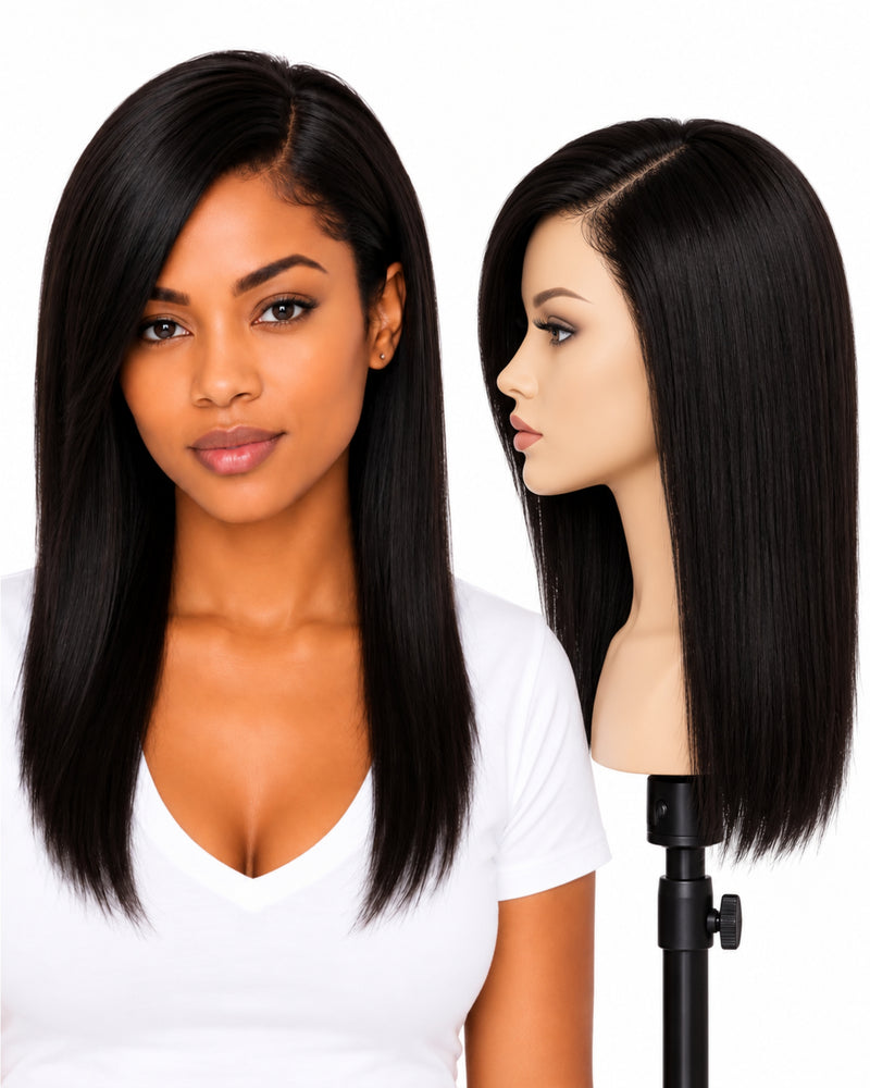 Black Straight Transparent Lace Front Human Hair Wig — 40 cm