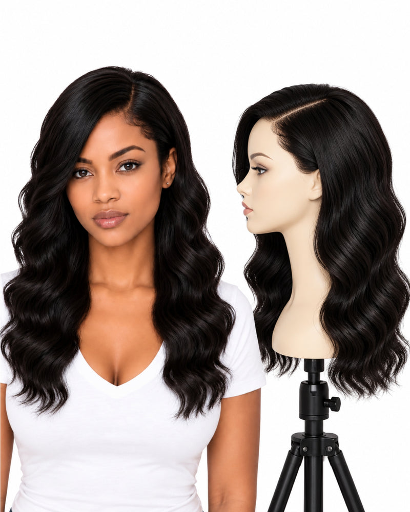 Black Wavy Transparent Lace Front Human Hair Wig — 40 cm