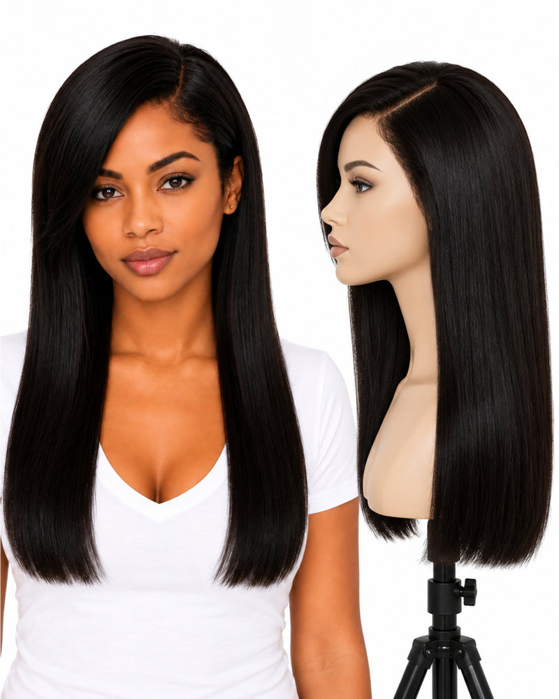 Black Straight Transparent Lace Front Human Hair Wig — 50 cm