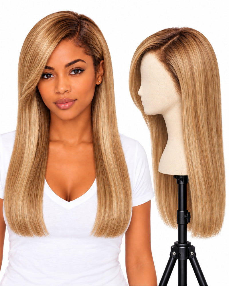 Blonde Straight Transparent Lace Front Human Hair Wig — 50 cm