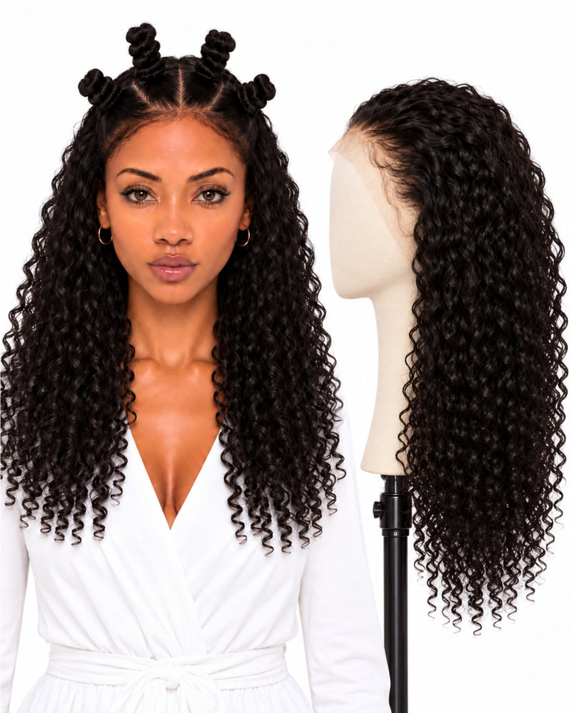 Natural Brown Curly Full Lace Human Hair Wig — 60 cm / Natural
