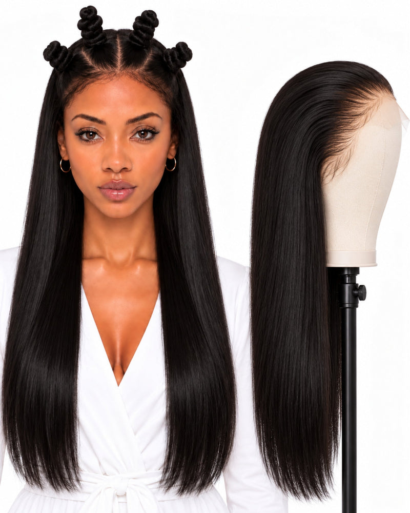 Natural Brown Straight Full Lace Human Hair Wig — 60 cm / Natural