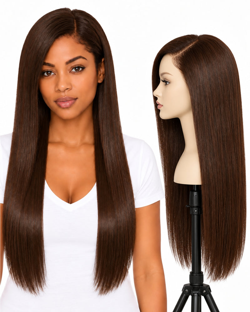 Natural Brown Straight Transparent Lace Front Human Hair Wig — 60 cm