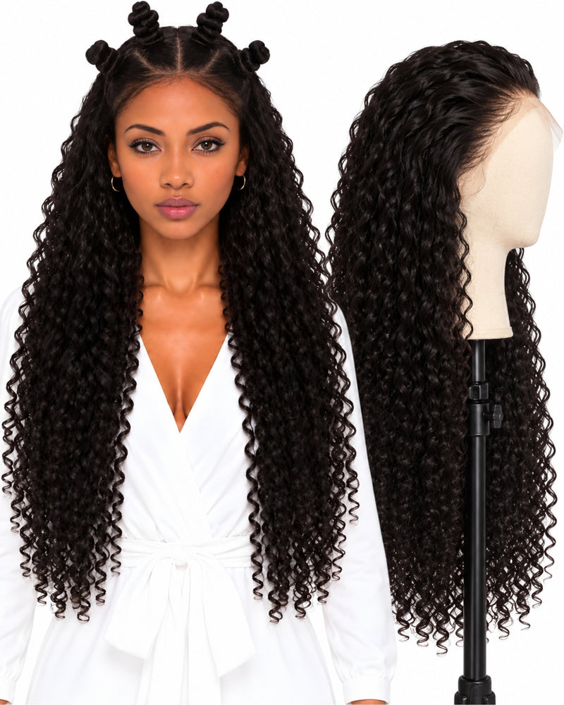 Natural Brown Curly Full Lace Human Hair Wig — 70 cm / Natural