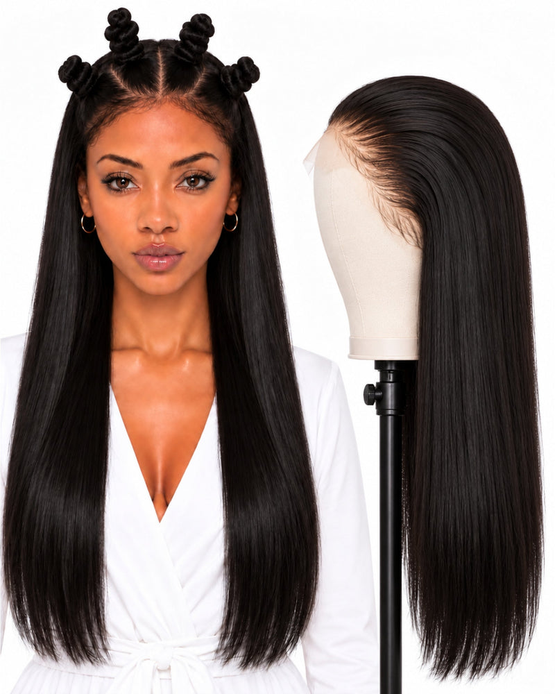 Natural Brown Straight Full Lace Human Hair Wig — 70 cm / Natural