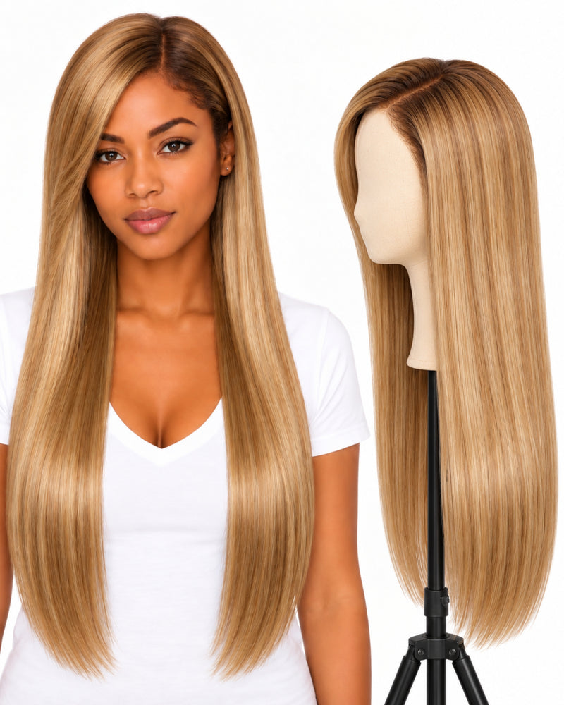 Blonde Straight Transparent Lace Front Human Hair Wig — 70 cm