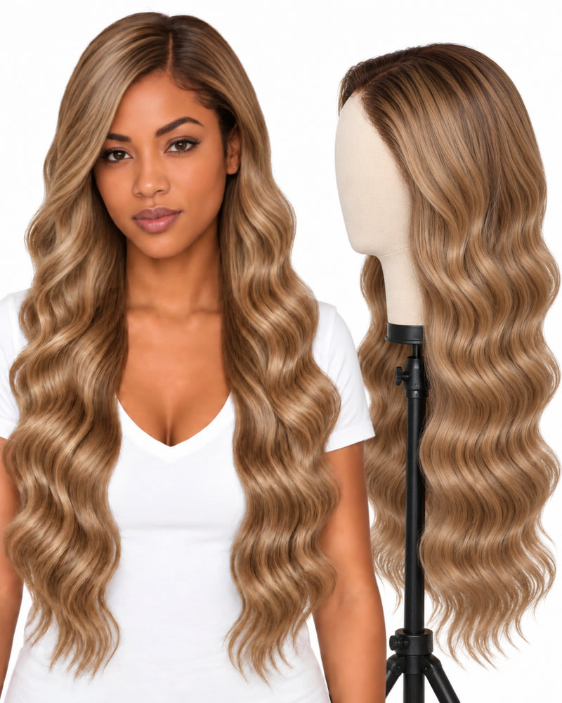 Blonde Wavy Transparent Lace Front Human Hair Wig — 70 cm
