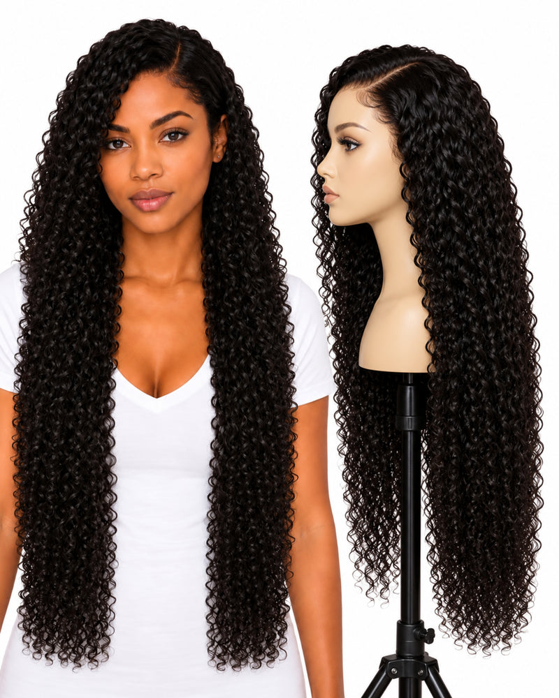 Black Curly Transparent Lace Front Human Hair Wig — 80 cm