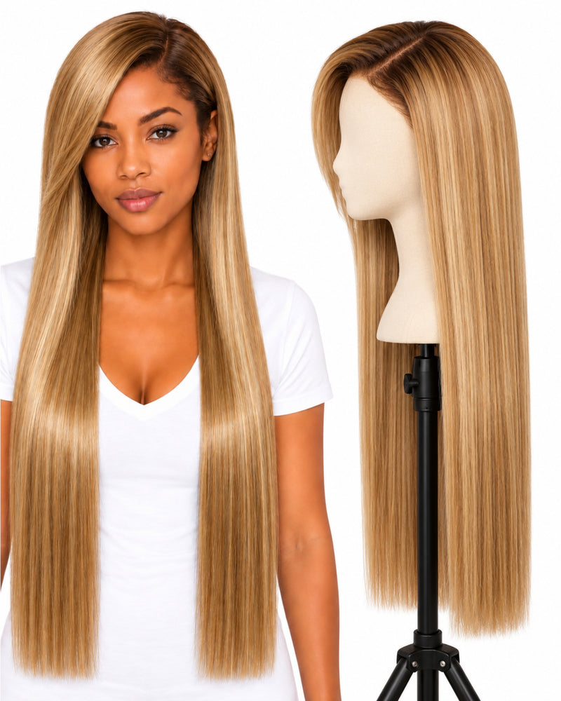 Blonde Straight Transparent Lace Front Human Hair Wig — 80 cm