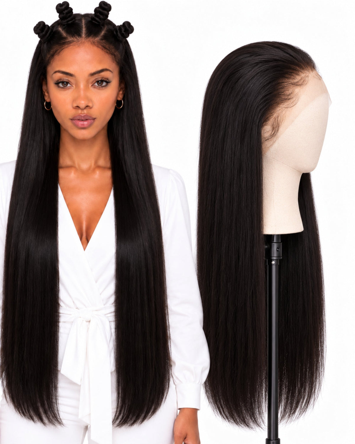 Natural brown straight full lace human hair wig, 90 cm