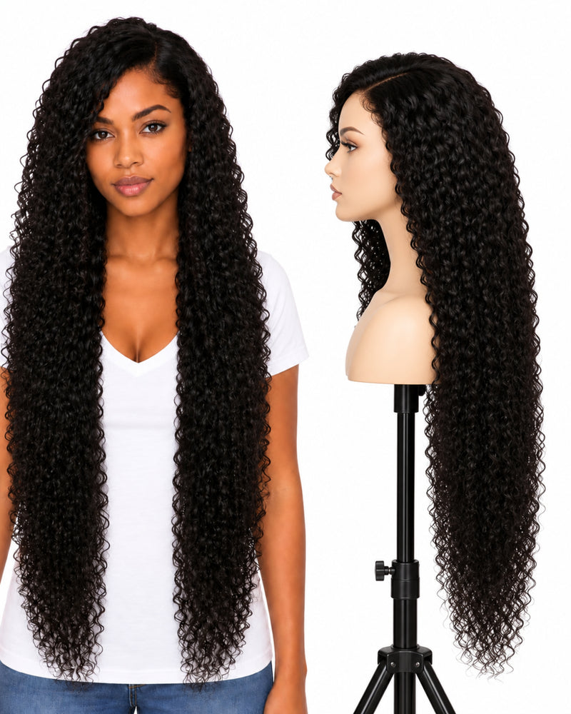 Black Curly Transparent Lace Front Human Hair Wig — 90 cm