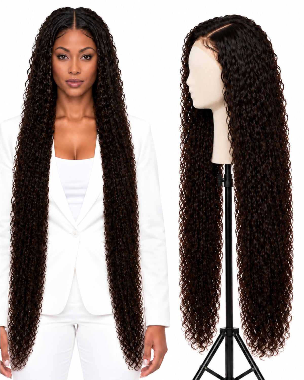 Natural brown curly HD human hair lace wig — 100 cm