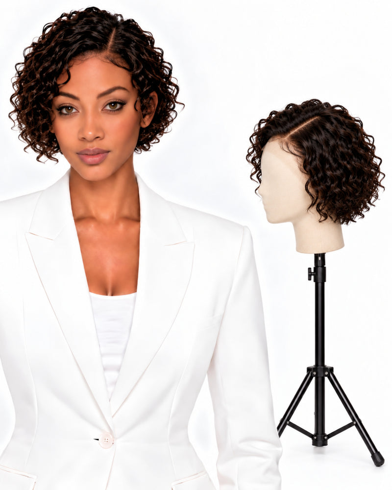 Natural Brown Curly HD Lace Human Hair Wig — 20 cm / Natural