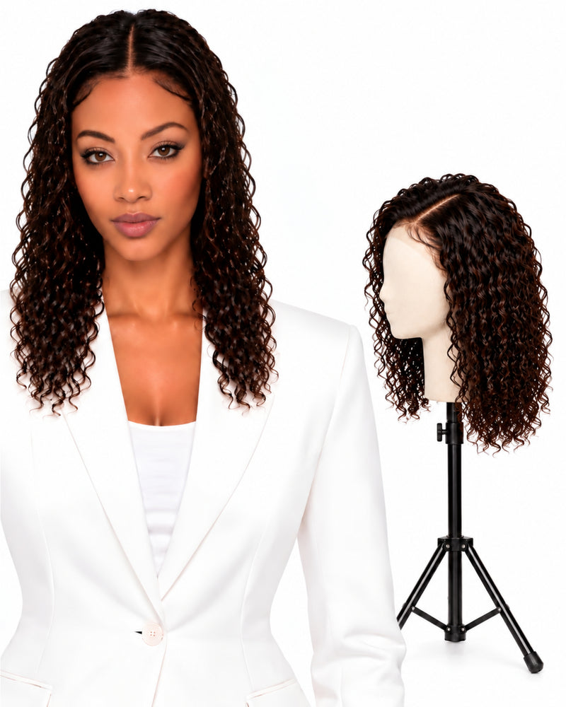 Natural Brown Curly HD Lace Human Hair Wig — 40 cm / Natural