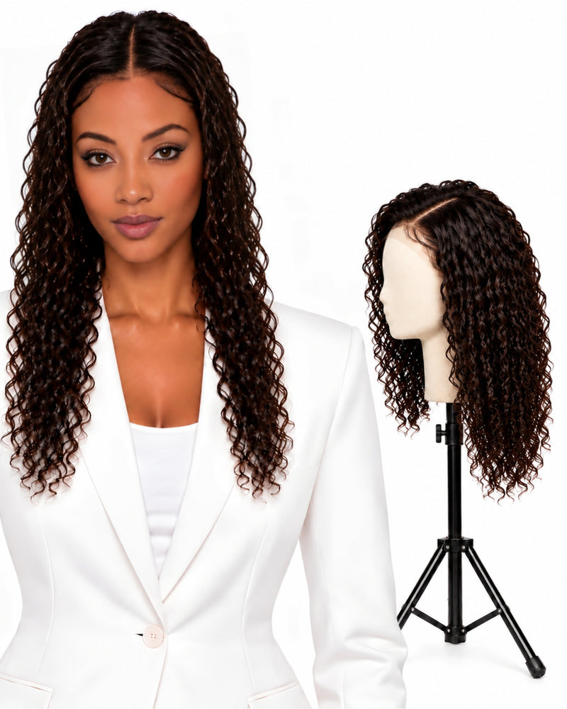 Natural Brown Curly HD Lace Human Hair Wig — 50 cm / Natural