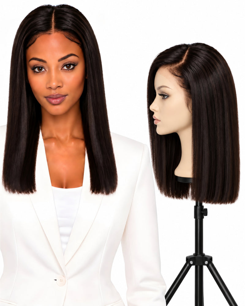 Natural Brown Straight HD Lace Human Hair Wig — 40 cm / Natural