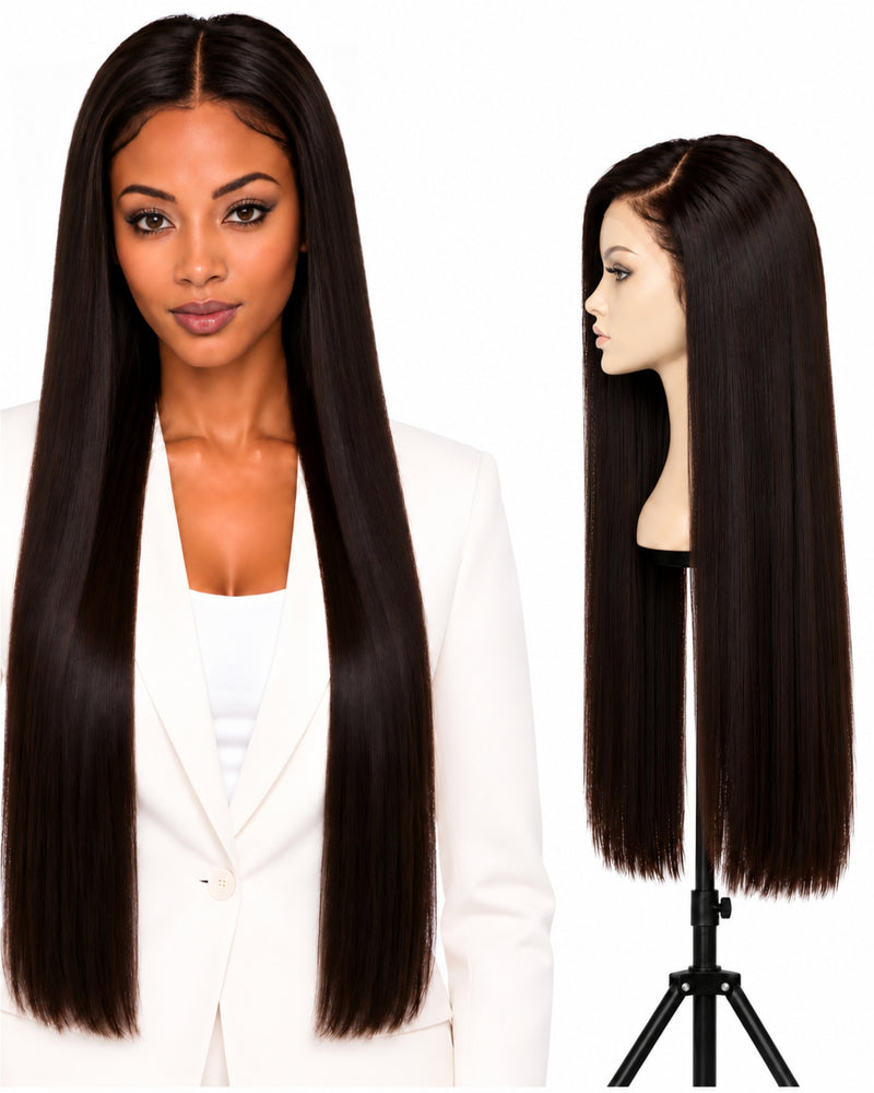 Natural Brown Straight HD Lace Human Hair Wig — 70 cm / Natural