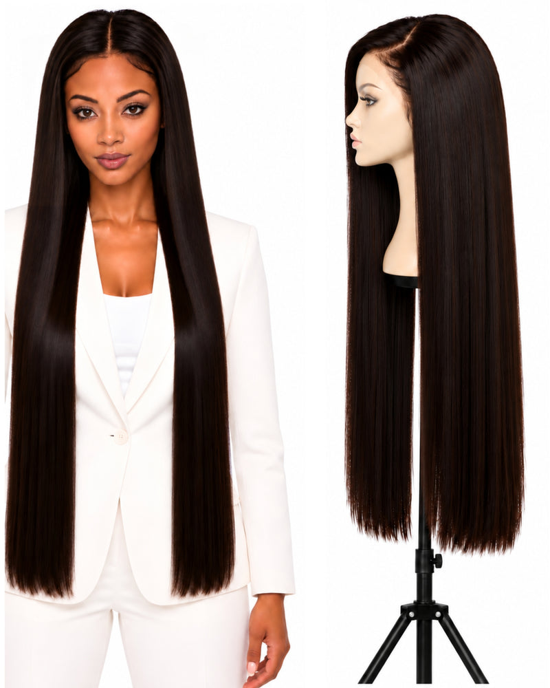 Natural Brown Straight HD Lace Human Hair Wig — 80 cm / Natural
