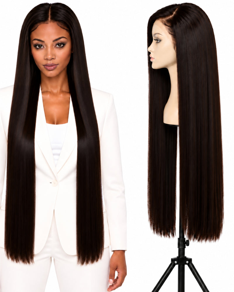 Natural Brown Straight HD Lace Human Hair Wig — 90 cm / Natural