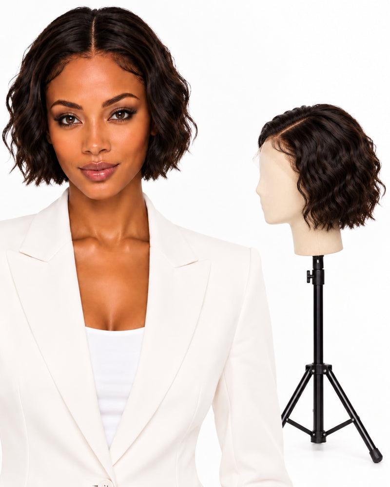 Natural Brown Wavy HD Lace Human Hair Wig — 20 cm / Natural
