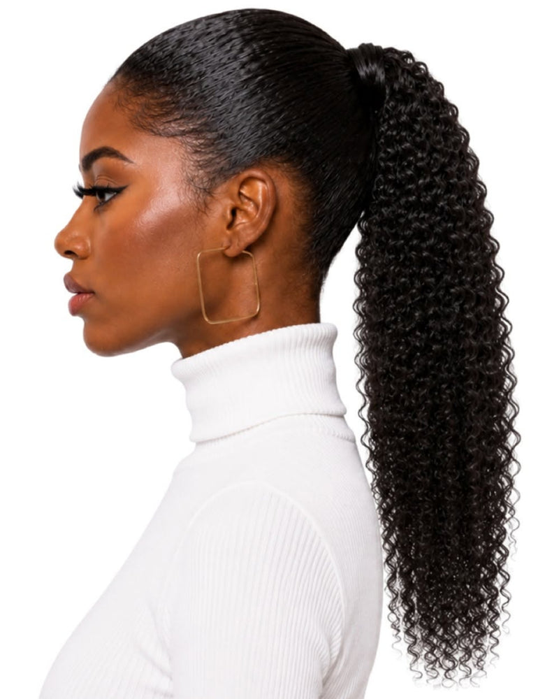 Black Curly Wrap-Around Human Hair Ponytail — 50cm