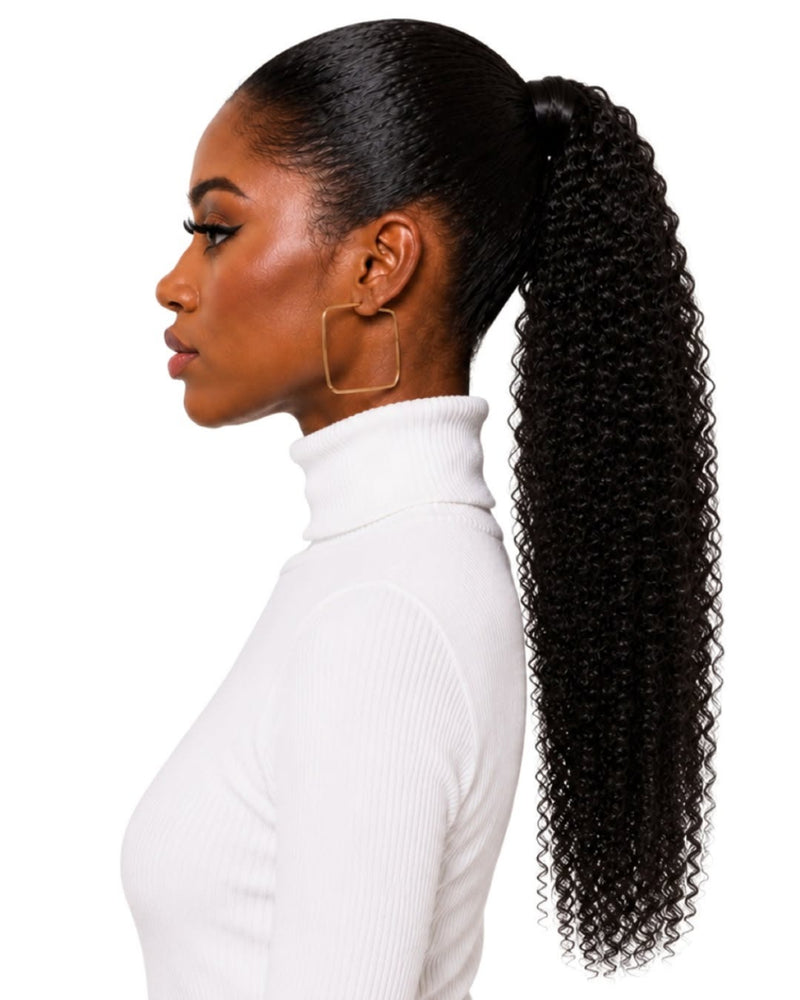 Black Curly Wrap-Around Human Hair Ponytail — 60cm