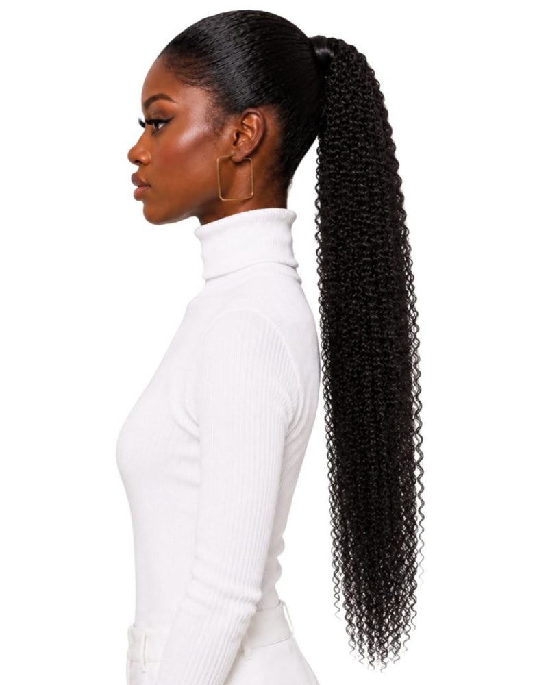 Black Curly Wrap-Around Human Hair Ponytail — 80cm