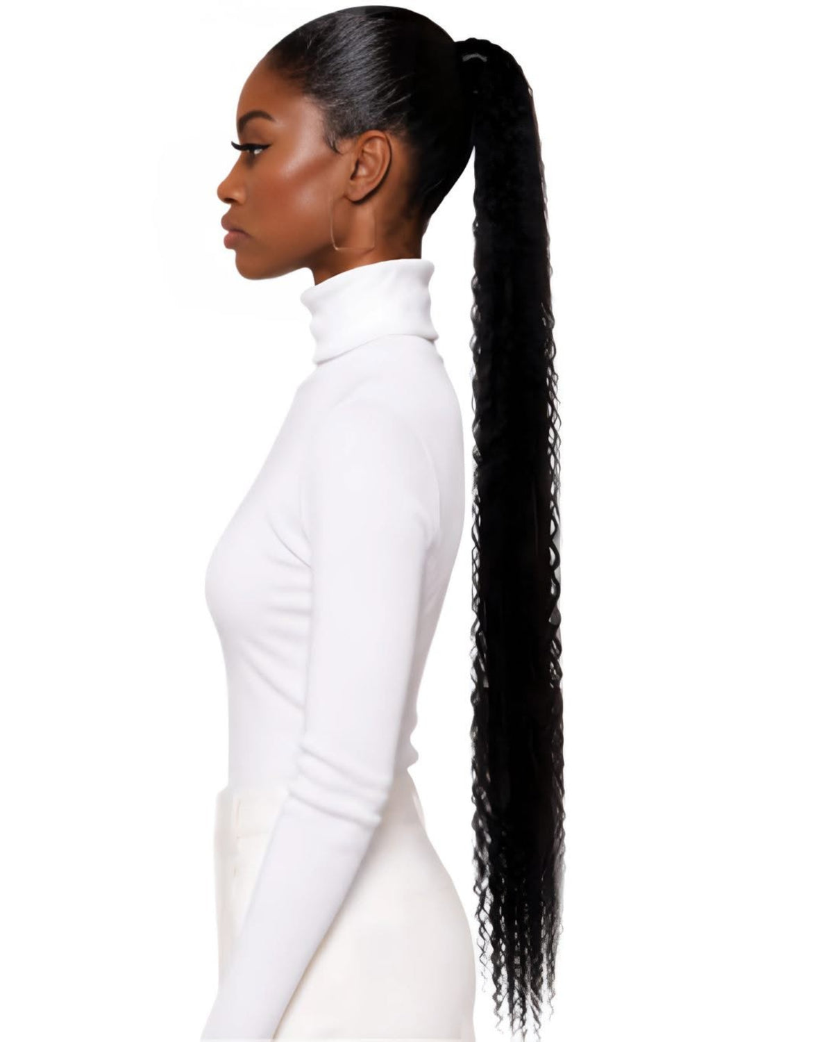 Black curly human hair wrap-around ponytail, 90cm