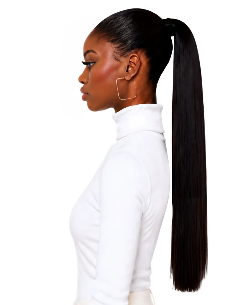 Black Straight Wrap-Around Human Hair Ponytail — 70cm