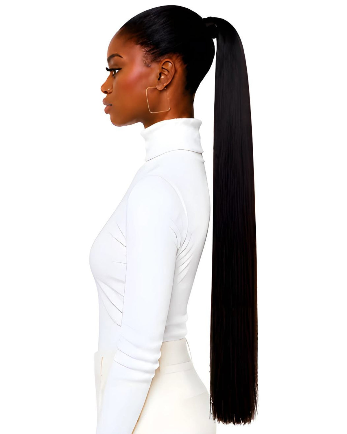 Black straight human hair wrap-around ponytail, 90cm