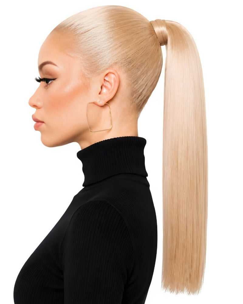 Blonde Straight Wrap-Around Human Hair Ponytail — 50cm