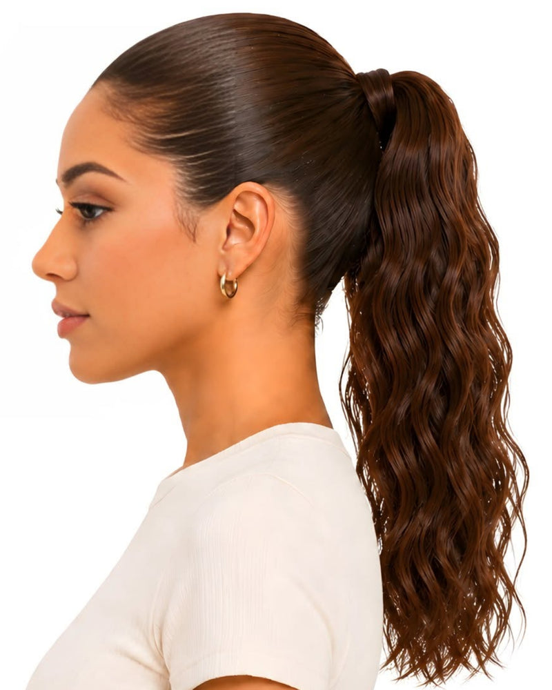 Brown Wavy Wrap-Around Human Hair Ponytail — 50cm