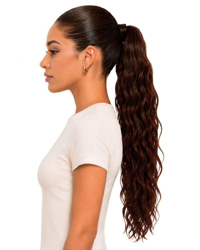 Brown Wavy Wrap-Around Human Hair Ponytail — 70cm