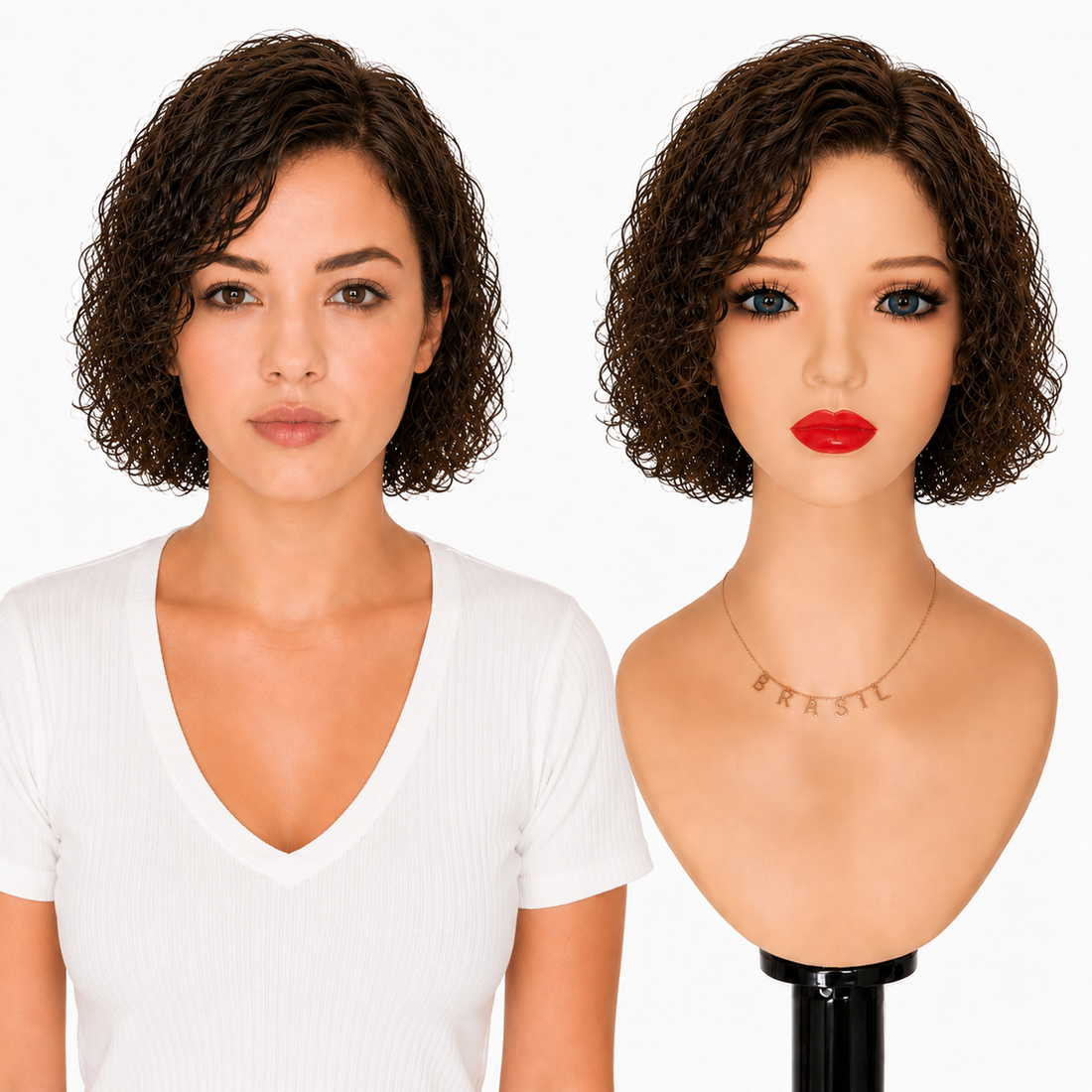 20 cm natural brown curly lace front human hair wig