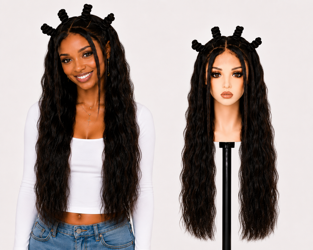 80 cm natural brown wavy full lace human hair wig