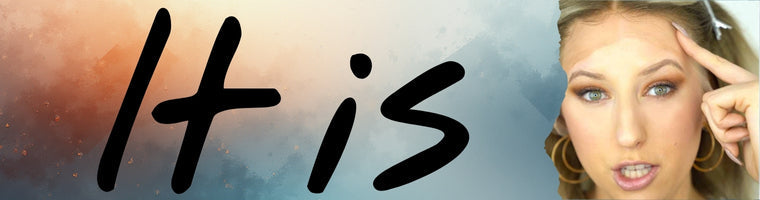 Close-up of a woman pointing at her lace front, beside large text reading ‘It is’