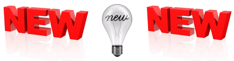 Red 3D word ‘NEW’ repeated with a lightbulb in the centre displaying the word ‘new’.
