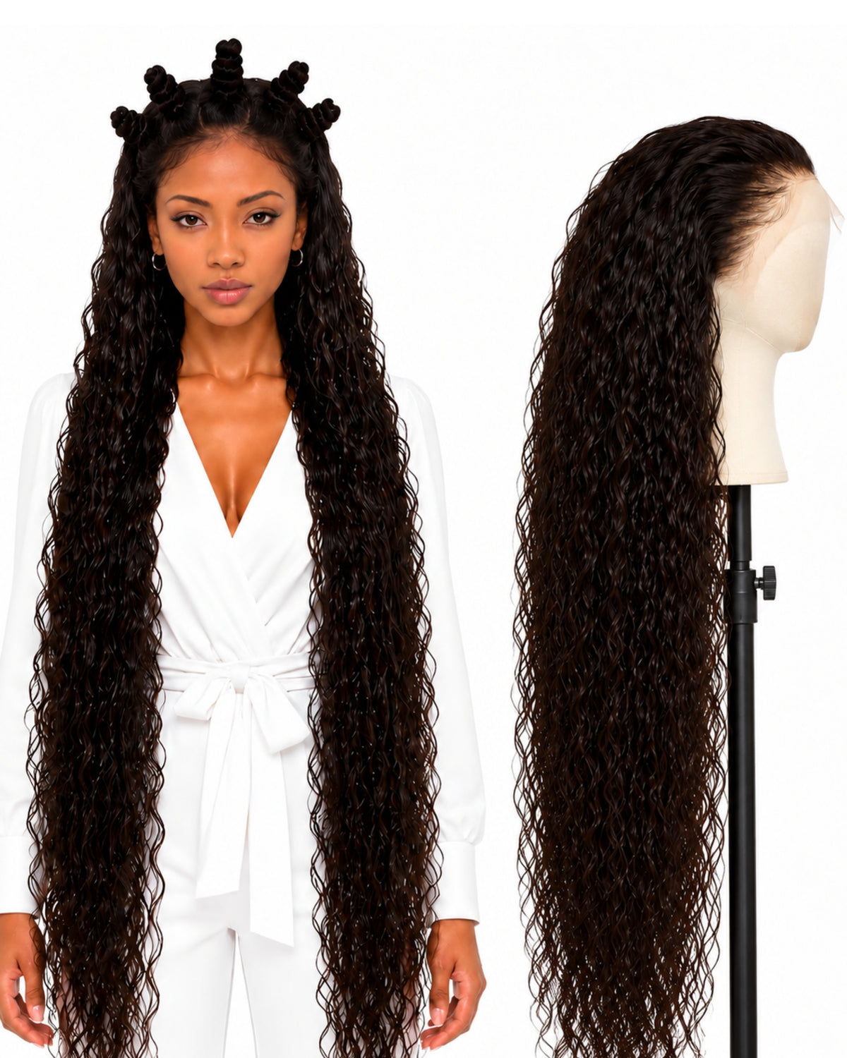 Natural brown curly full lace human hair wig, 100 cm